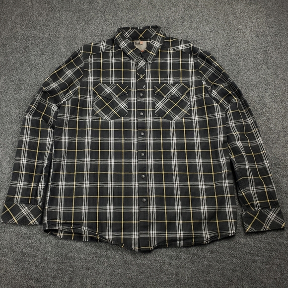 5.11 Tactical Snap Button Flannel Shirt Mens Large Black Plaid Cotton - Picture 2 of 8
